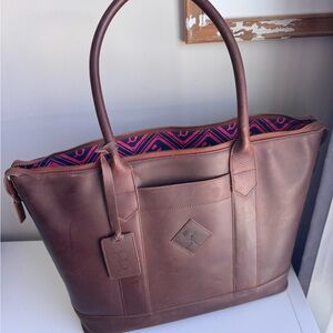 Baseballism Brown Leather Tote Bag